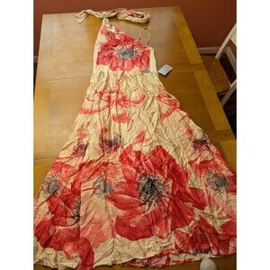 NWT Socialite Drape Satin Cocktail Maxi Dress Large Peach Coral